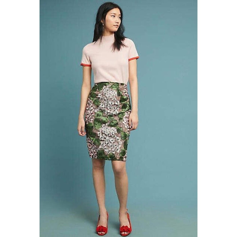 Anthropologie Bronx and Banco Cherry Blossom Pencil Skirt M NWT lace
